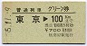 普通列車グリーン券★東京→100kmまで(昭和55年)