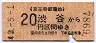 券売機で印刷する硬券・京王★渋谷→20円(昭和43年)