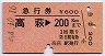 急行券・三角矢印★高萩→200kmまで(昭和54年)