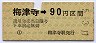 伊予鉄道・金額式★梅津寺→90円(平成5年)