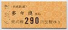 東武★多々良→290円(平成6年)券番1234
