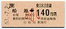 JR券[東]・金額式★(ム)船越→140円(昭和63年・小児)