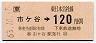 JR券[東]・金額式★市ヶ谷→120円(昭和63年)