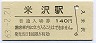 奥羽本線・米沢駅(140円券・昭和63年)