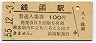 函館本線・銭函駅(100円券・昭和55年)