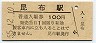 110円無人化★函館本線・昆布駅(100円券・昭和55年)1436